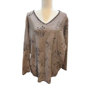 Floral Print V‎ Neck Long Sleeve Top, Relaxed Fit, Casual Everyday Style